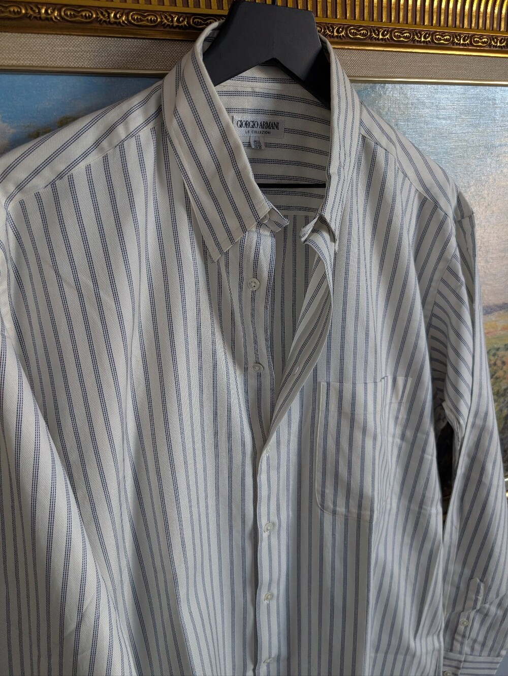 Giorgio Armani White Shirt with Blue Pinstripes Vintage! - Picture 1 of 6